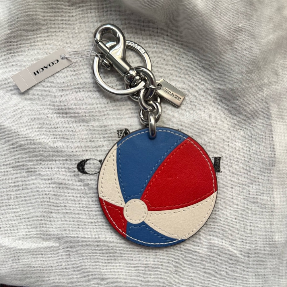Coach Multicolor Beach Ball silver Keychain NWT